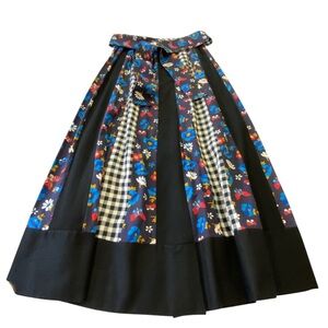 vintage CHESSA DAVIS Black Patchwork A-Line Skirt with Floral and Checkered